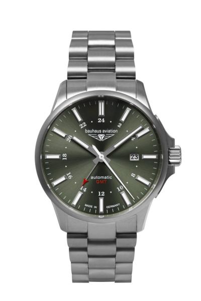 Bauhaus Aviation Herrenuhr Automatik mit GMT und Titan-Gliederarmband